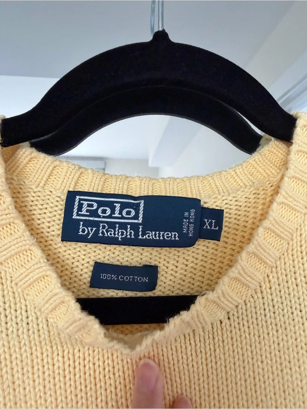 Ralph Lauren Men's Pale Yellow Crewneck Sweater with Polo Pony